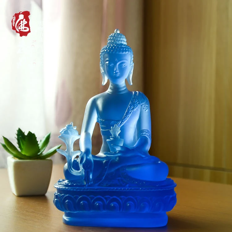 

19CM TALL - HOME protection Bless family Safety Health GOOD LUCK the Medicine Buddha Pharmacist Buddha crystal statue