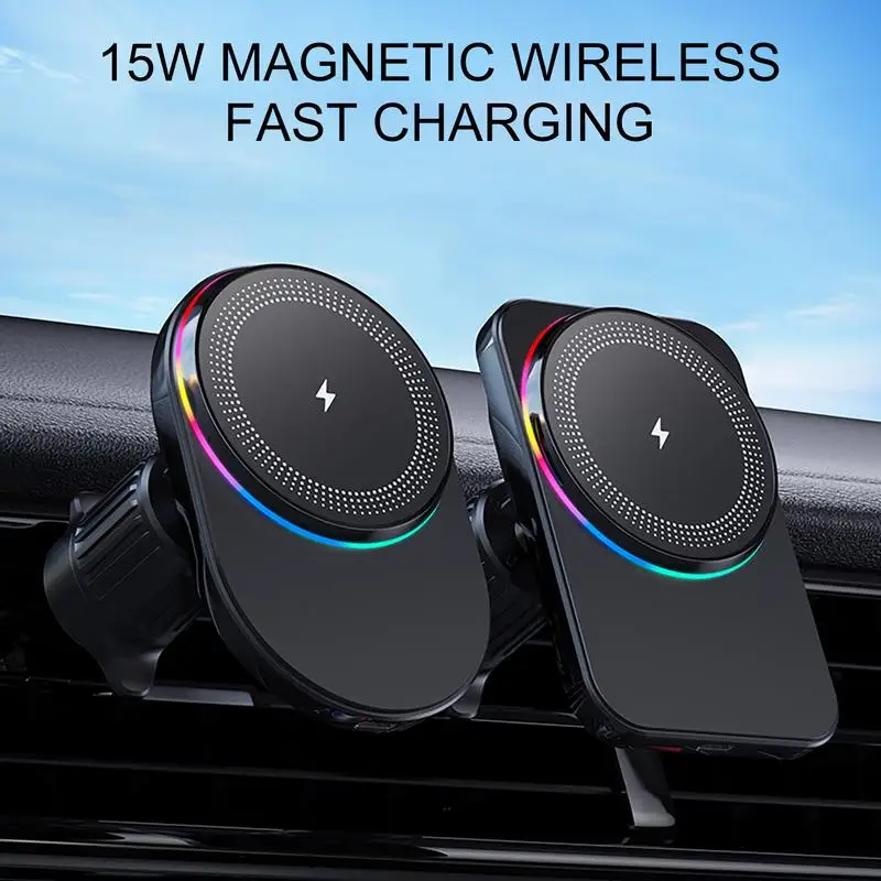 Creative Magnetic Car Phone Holder Portable Wireless Vehicle Charger For Phone Holder Stand Charger With Colored Lights