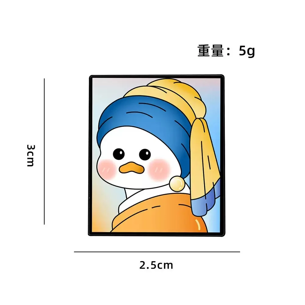 Set de pintura al óleo de 4 piezas: linda chica de pintura al óleo, pato, ropa, sombrero, mochila, broche, insignia, accesorios, regalos