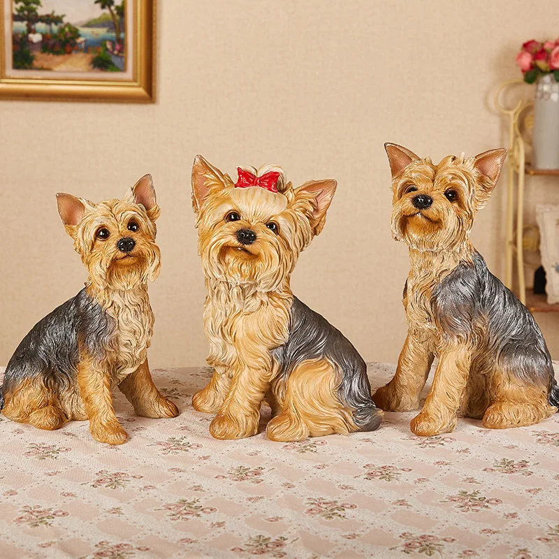 Resin Simulation Animal Handicraft Pet Dog Yorkshire Terrier Statue Ornament Wine Cabinet Entrance Decoration Children Gift