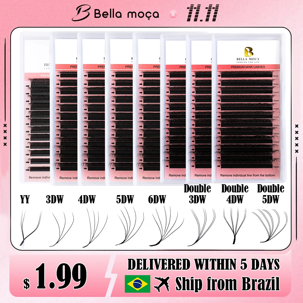 5D False Eyelashes 5D Cilios 5D W Shape Lashes Curl D/L/L+/LU YY Lashes Mix 8-14mm Y eyelashes Extension Brazilian Clia