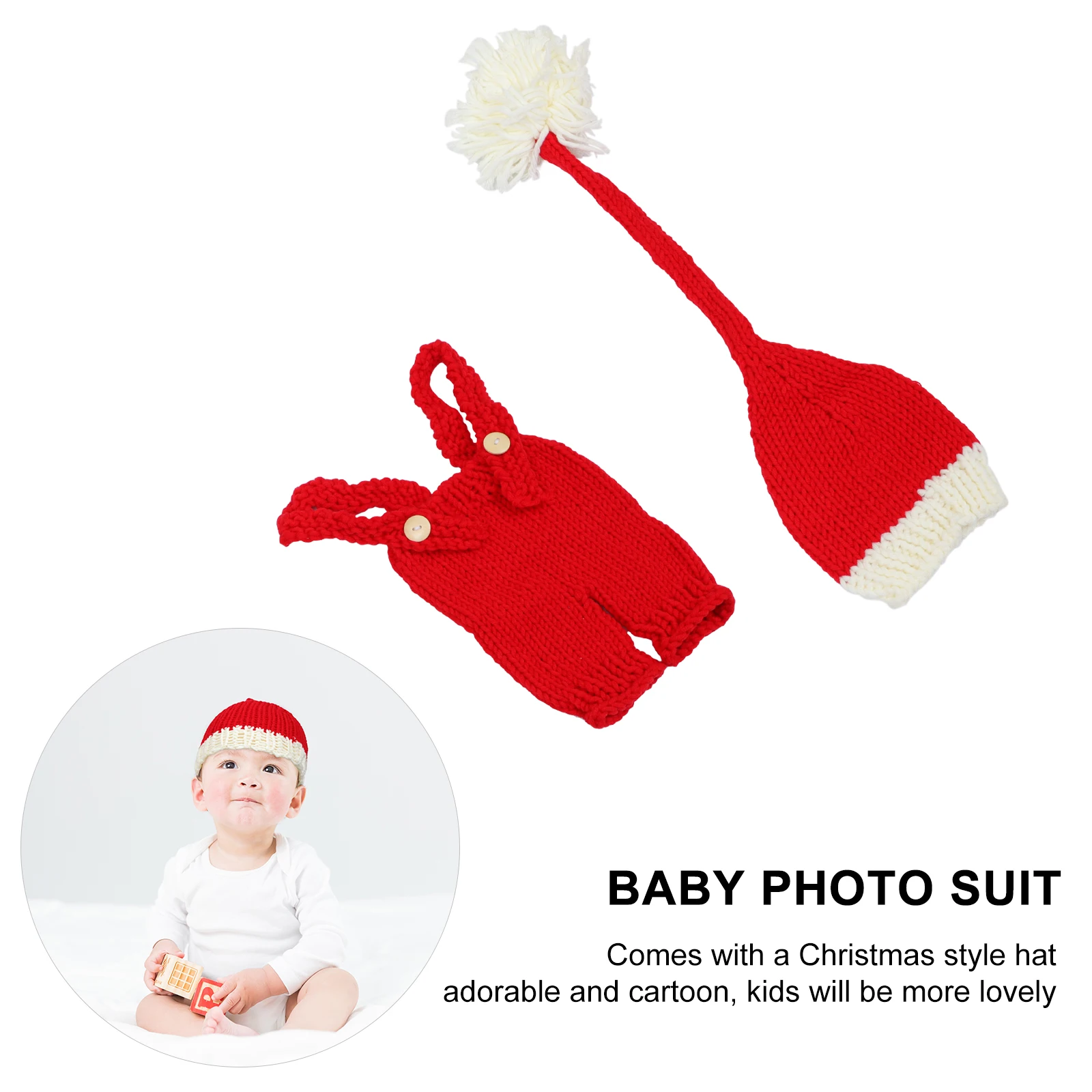 

1 set 1 Set Newborn Baby Hand-Knitted Wool Photo Suit Comfortable Skin-Friendly Christmas Style Hat Included 0-1 Month