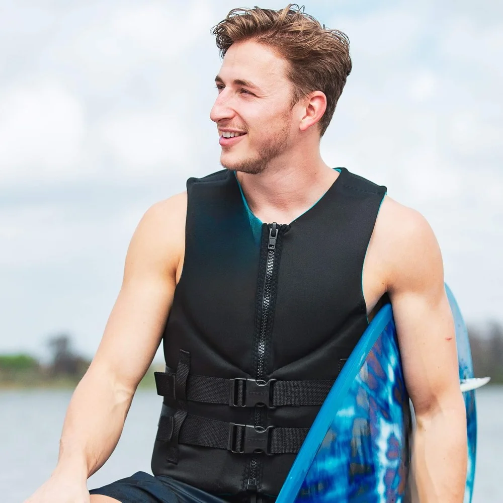 Life Jacket, Front Hinge and Wide Armholes for Enhanced Range of Motion Mens Traditional Neoprene Life Jacket