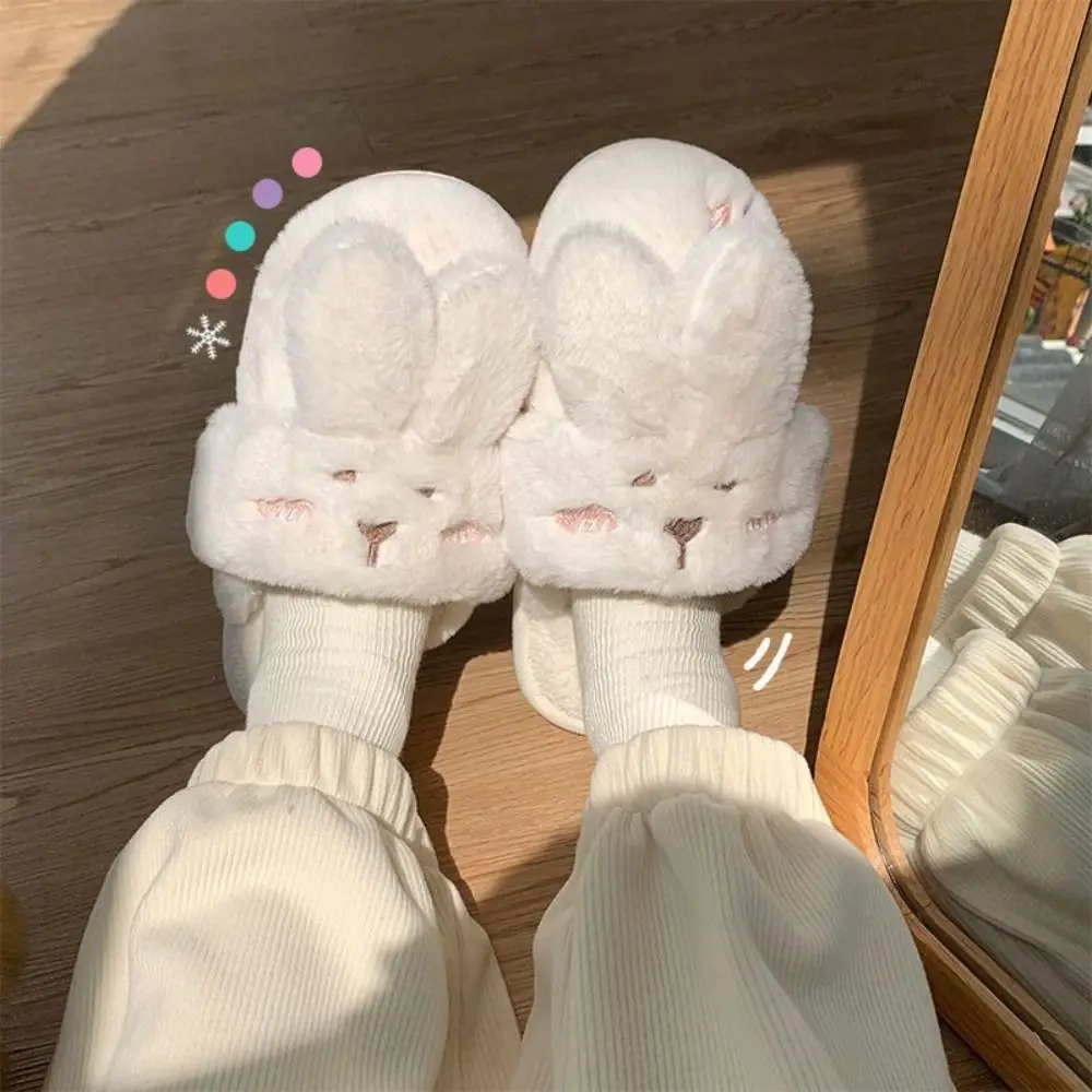 

Fashion Home Wear Rabbit Plush Slippers Thicken Cartoon Winter Warm Slippers Cute Anti-slip Furry Cotton Shoes Gifts