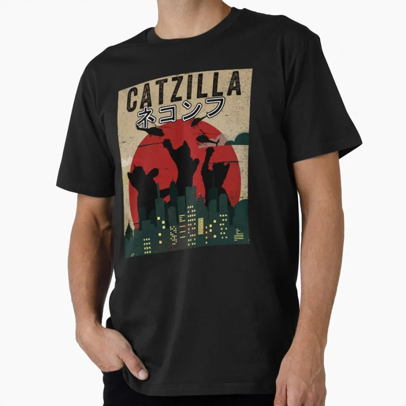 

Catzilla Cat Monster Kitty забавная подарочная футболка для мужчин 1233, одежда из 100% хлопка с принтом y2k, все размеры, топы S-6XL, футболка с героями мультфильмов