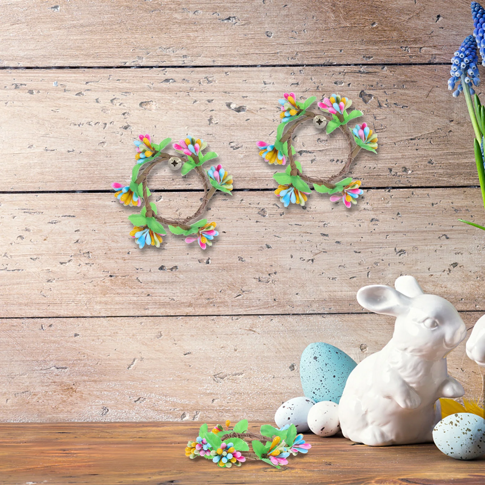

4Pcs Easter Rings Wreaths Artificial Small Garland Pillars Dining Table Napkin Buckle Spring Rustic Farmhouse Decor