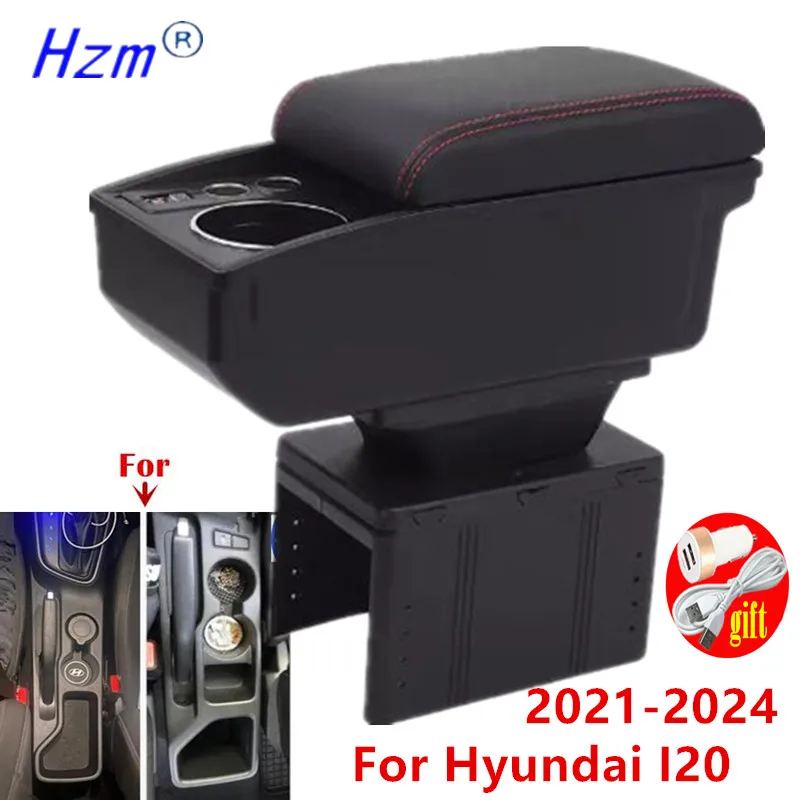 Für Hyundai I20 Auto-Armlehnenbox 2021 2022 2023 2024 Doppelschichtige Zentrale Aufbewahrungsbox Getränkehalter Innenraum-Nachrüstung Auto-Zubehör