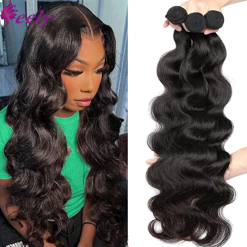 

Natural Color Human Hair Bundles Body Wave #1B Brazilian 100% Human Hair Water Wavy Extensions 32 Inch For Woman Weave Remy Hair