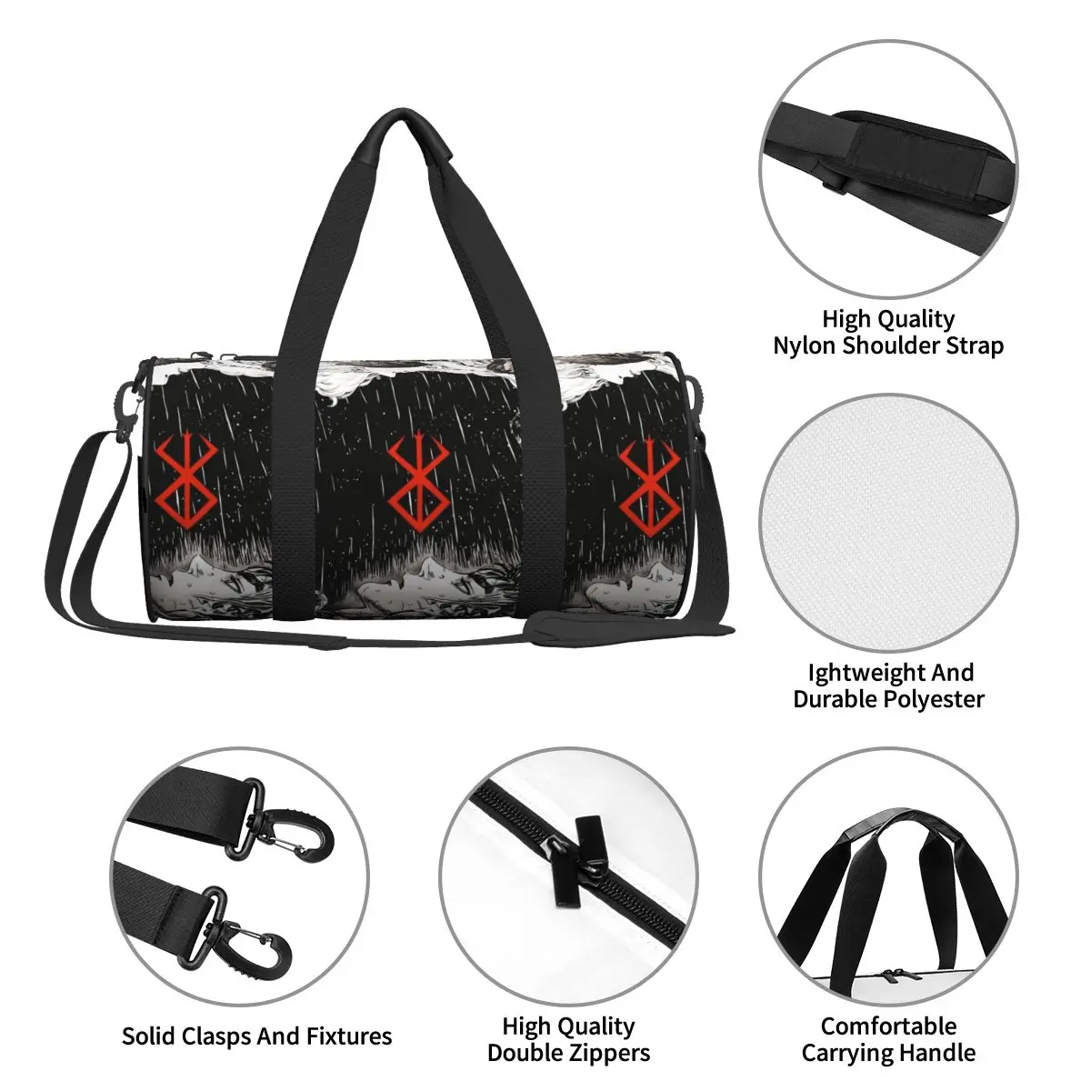 Bereserk-Bolsa de gimnasio resistente al agua, morral deportivo de viaje de noche, resistente al agua, Anime japonés