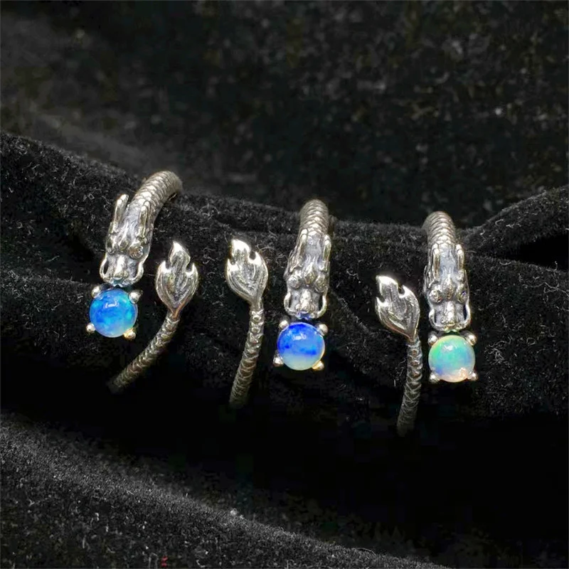 

S925 Natural Colored Opal Dragon Rings Crystal Healing Stone Fashion Gemstone Jewelry For Women Birthday Present Gift 1pcs