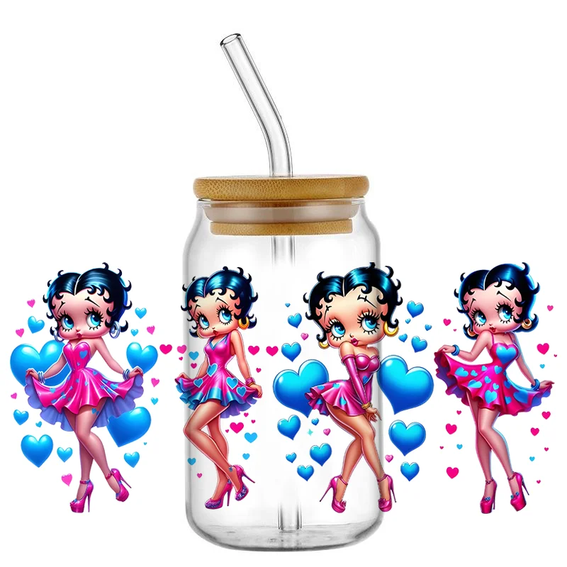 Miniso لطيف فتاة حديثة 16 أوقية UV DTF كأس التفاف نقل ملصقات تزيين أكواب البيرة يمكن زجاجة مخصصة Craft بها بنفسك الحرفية #6