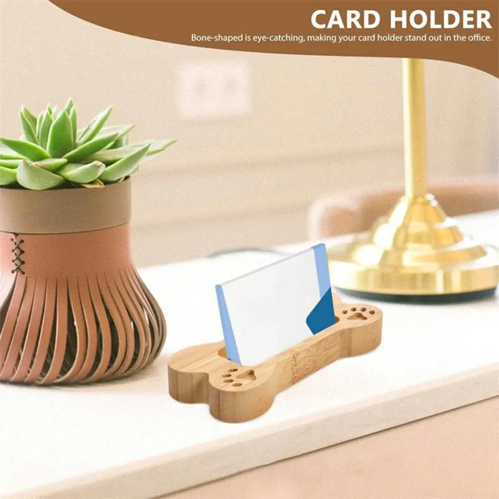 Eco-friendly Card Rack Business Card Stand Wooden Dog Bone Business Card Holder Stable Office Organizer for Hospital Cards