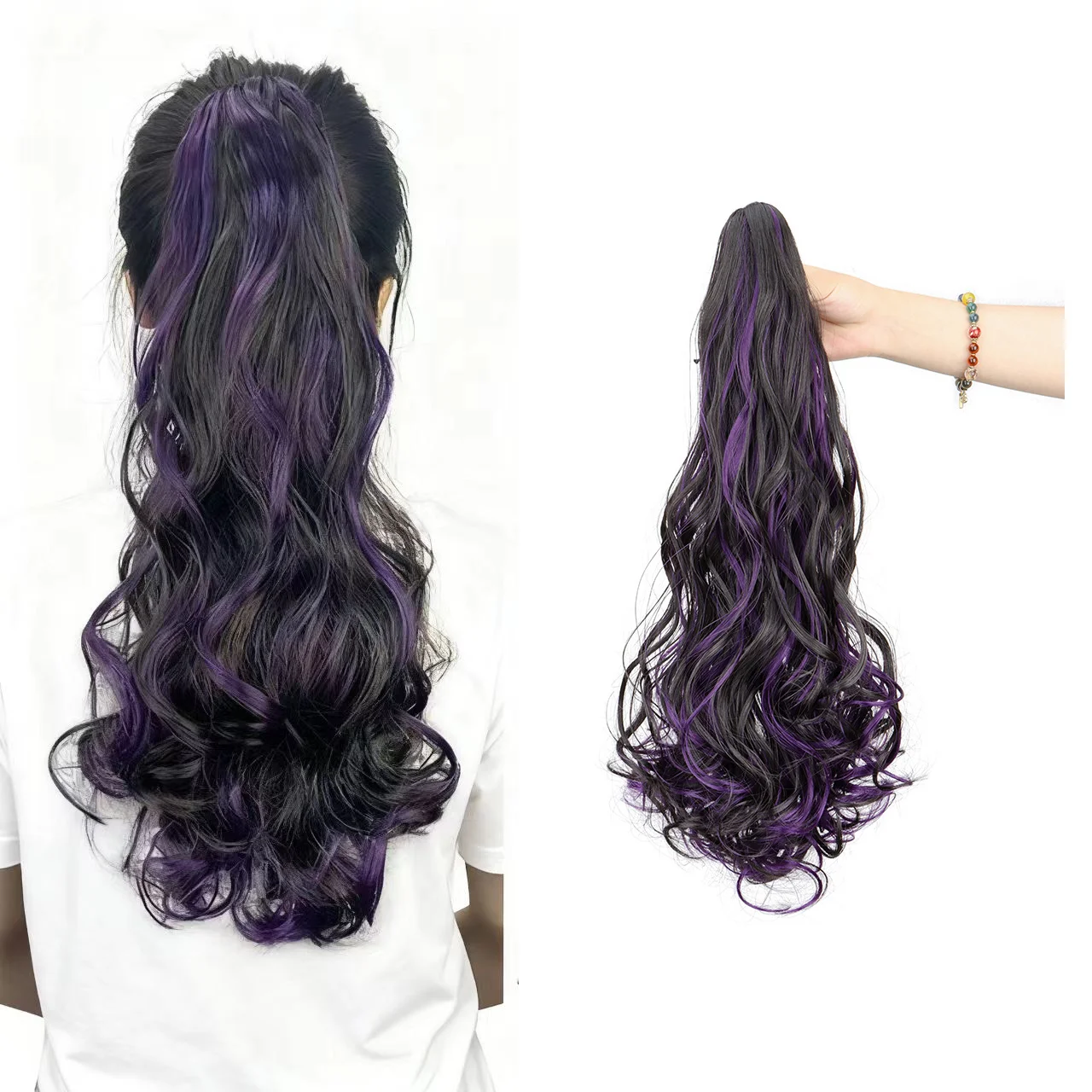 

Synthetic 18" Long Curly Ponytail Claw Clip Hair Extensions Mixed Ponytail Women's Wig