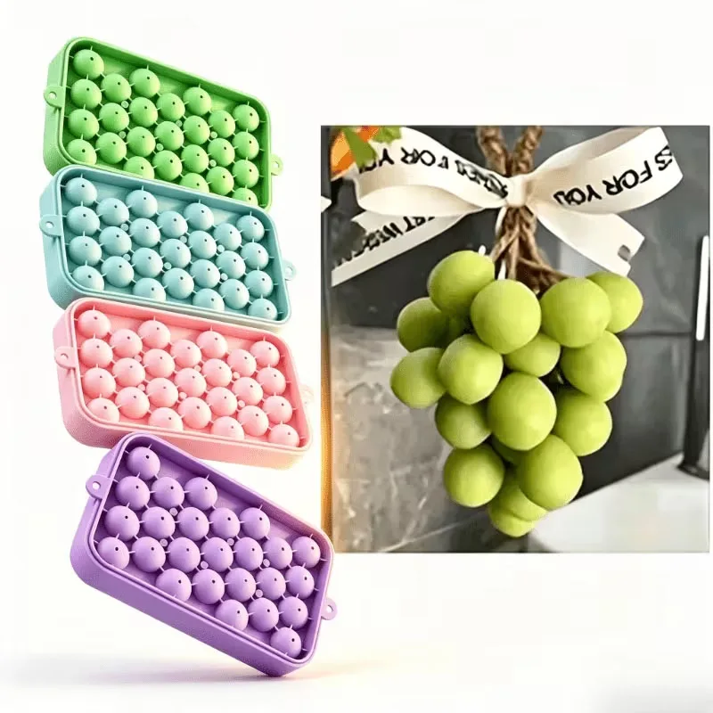Conjunto de Moldes de Silicone em Formato de Bola de Uva e Contas Redondas em Cordão, para Fabricação Artesanal de Velas, Sabonetes e Cubos de Gelo, DIY Cozinha