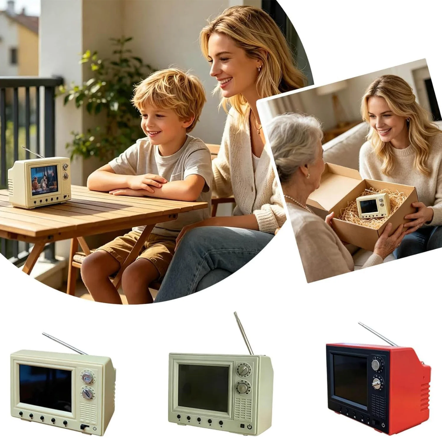 Rechargeable Mini Vintage Cartoon TV with 8G Memory Cute Retro Player Portable Television for Dollhouse Scenes Collectible Decor