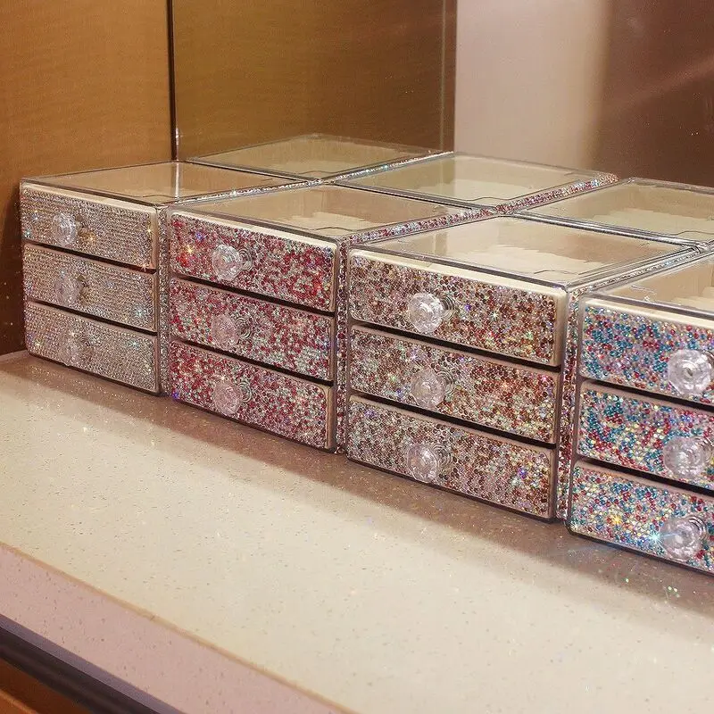A New High-end Acrylic Desktop Dust-proof Storage Rack And Makeup Storage Box With Diamond-encrusted Drawers