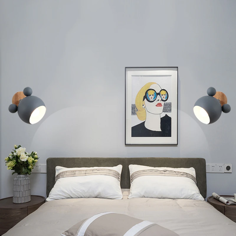 Modern Colorful Wall Lamp Nordic Iron Mickey Wall Sconce Led Lights for Living Room Bedroom Baby Room Decor Home Indoor Lighting