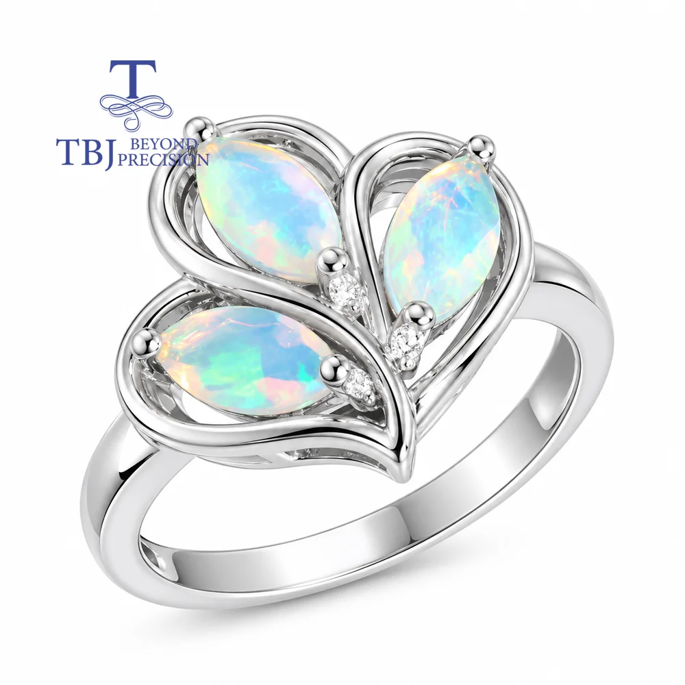 Natural Opal Ring 925 sterling silver  Leaf shape design October Birthstone birthday & holiday gifts for ladies and girls