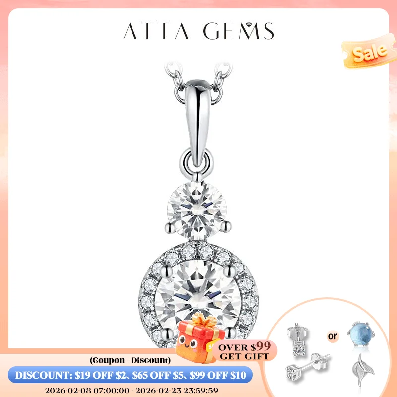 

ATTAGEMS Moissanite Round 6.5mm Pendants 1CT D Color Diamond Gemstone Necklaces For Women Authentic 925 Sterling Silver Jewelry