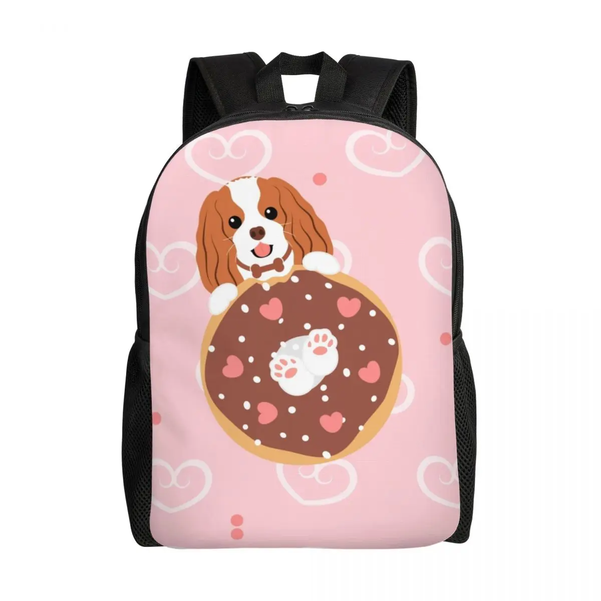 Love Cavalier King Charles Spaniel Donut Backpack for Girls Boys Dog College School Travel Bags Bookbag Fits 15 Inch Laptop