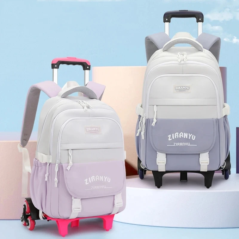 

With Roller School Wheeled Satchel School Bag Rolling Backpack bags for teenager boys girls on wheels Kids School Trolley Bag