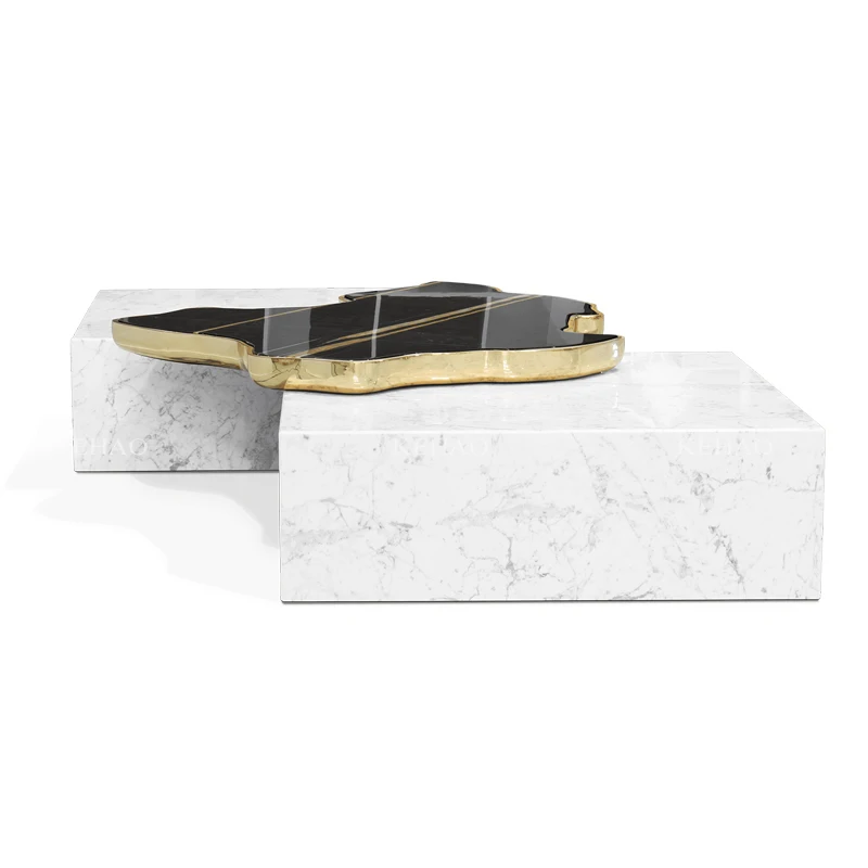 Boca Luxury Home Furniture Contemporary Black White Center Table square Marble Modules Coffee Table Marble