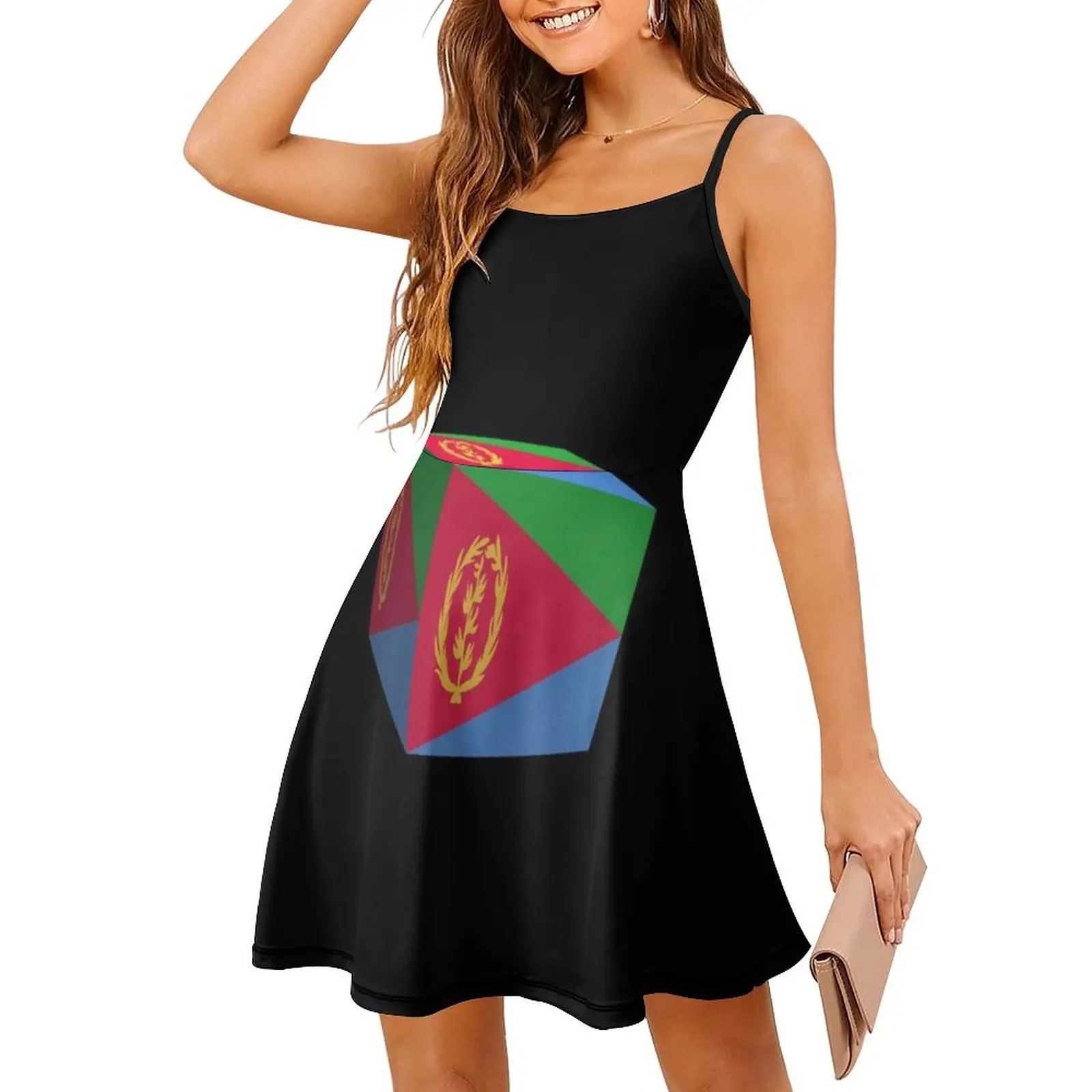 العلم الإريتري مكعب. فستان بوهيمي عتيق بأكمام منتفخة أو خيارات بدون أكمام للنساء صندوق فستان Country Cube Cubed Eritrea #3