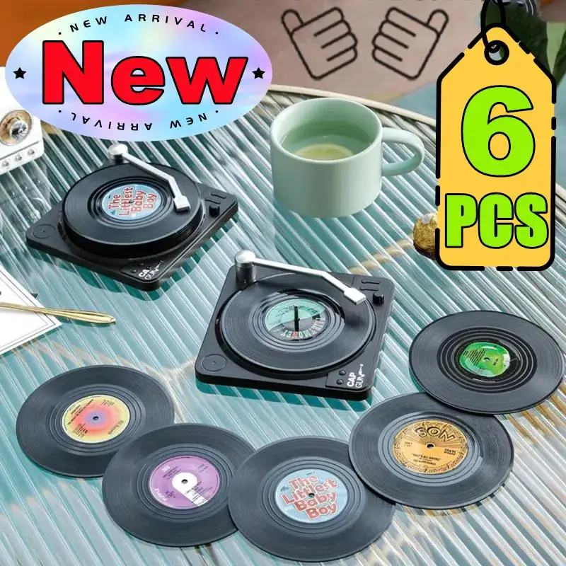6/4/2PCS Retro Vinyl Record Cup Coaster Anti-slip Coffee Coasters Heat Resistant Music Drink Mug Mat Table Placemat Decors Gifts