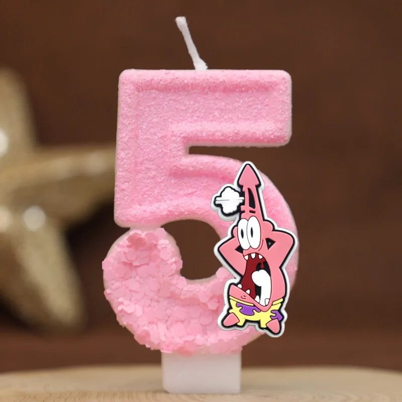 Cute Spongebob Candle Number 0-9 Kids Birthday Cake Decoration Supplies Cute Cartoon Anime Party Accessories Supplies