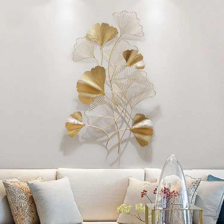 Modern Luxury Ginkgo Biloba Iron Leafs Wall Decor Realistic Plant Muur Decoratie Ijzer Elegant Decorations For Wall