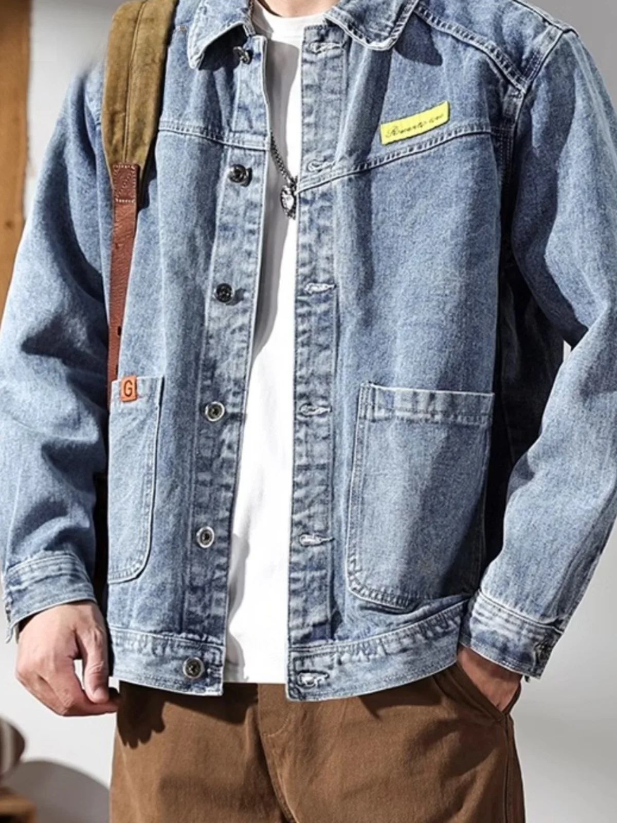 

American Sle Streetwear Men's Denim Jaet Spring Autumn Trendy Brand Haome Collar Jaet Youth ular Long Sve Coat