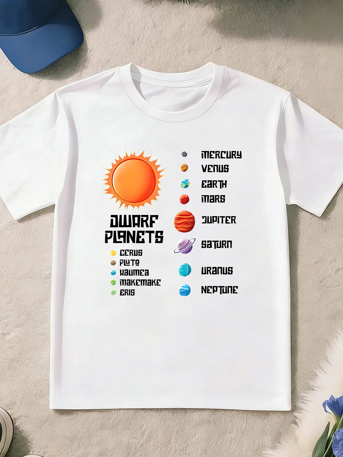 Fun Solar System Science Popularization Illustration Design Printed T-shirt Summer Trendy Parent-child Round Neck Top