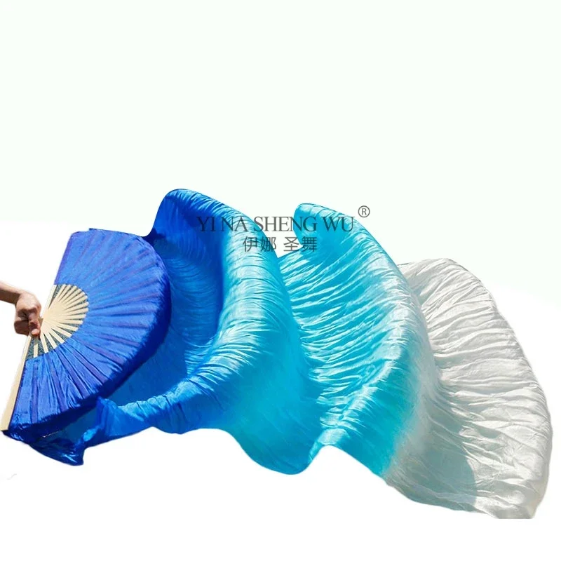 1pc Left/Right Hand Imitation Silk Belly Dance Fan Bamboo Ribs Handmade Dyed Performance Fan Belly Dancing Imitation Silk Fans P