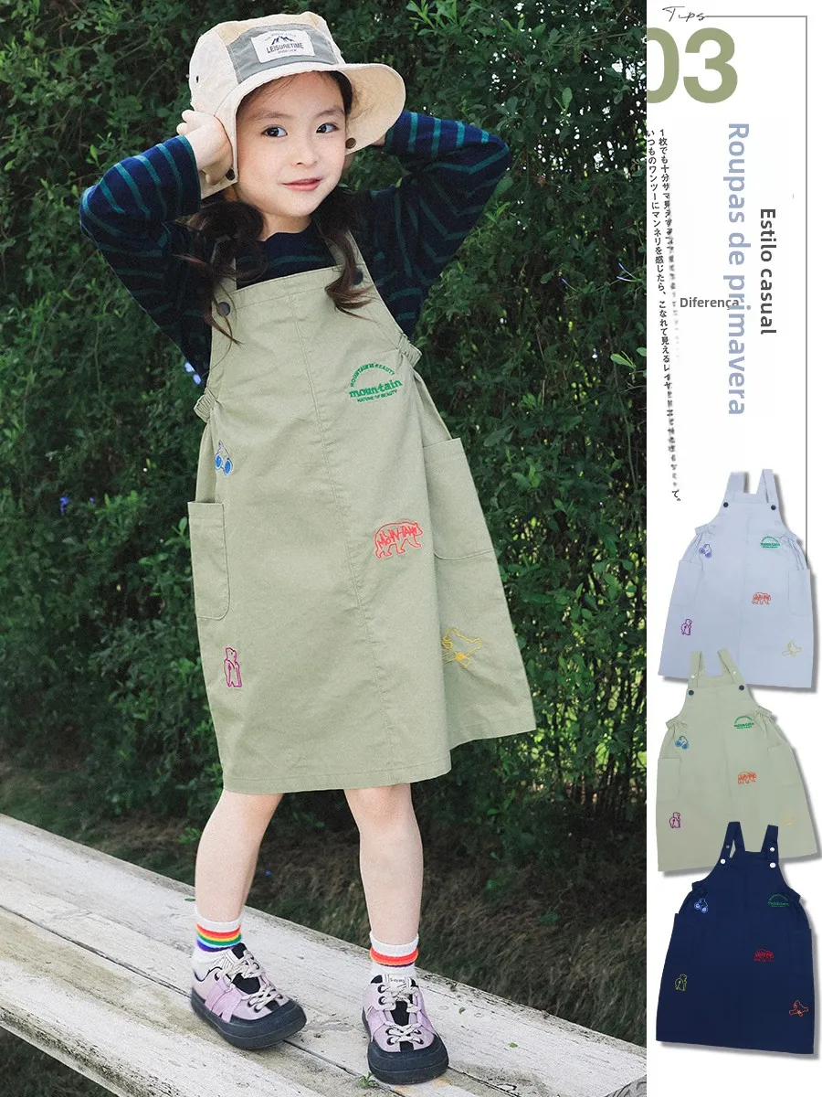 spring-new-arrival-girls-outdoor-adjustable-embroidered-overalls-skirt-cotton-soft-comfortable-mid-high-waist-short-skirt