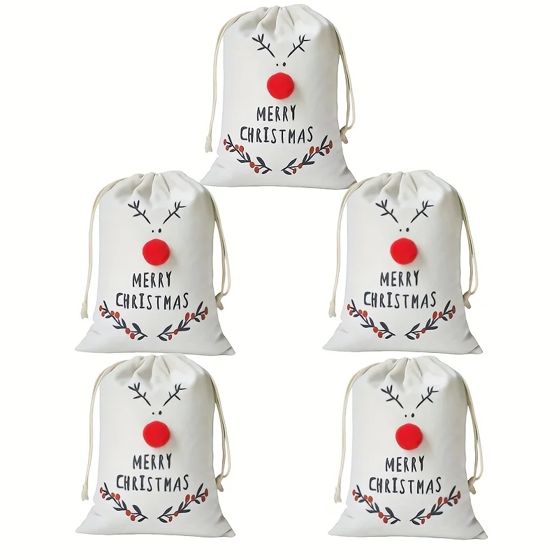 5 قطعة 13*18 سنتيمتر عيد الميلاد قماش الرباط أكياس ثلاثية الأبعاد الرنة عطلة هدية الحقائب ، أكياس الزخرفية احتفالية للاحتفال بالعام الجديد #6