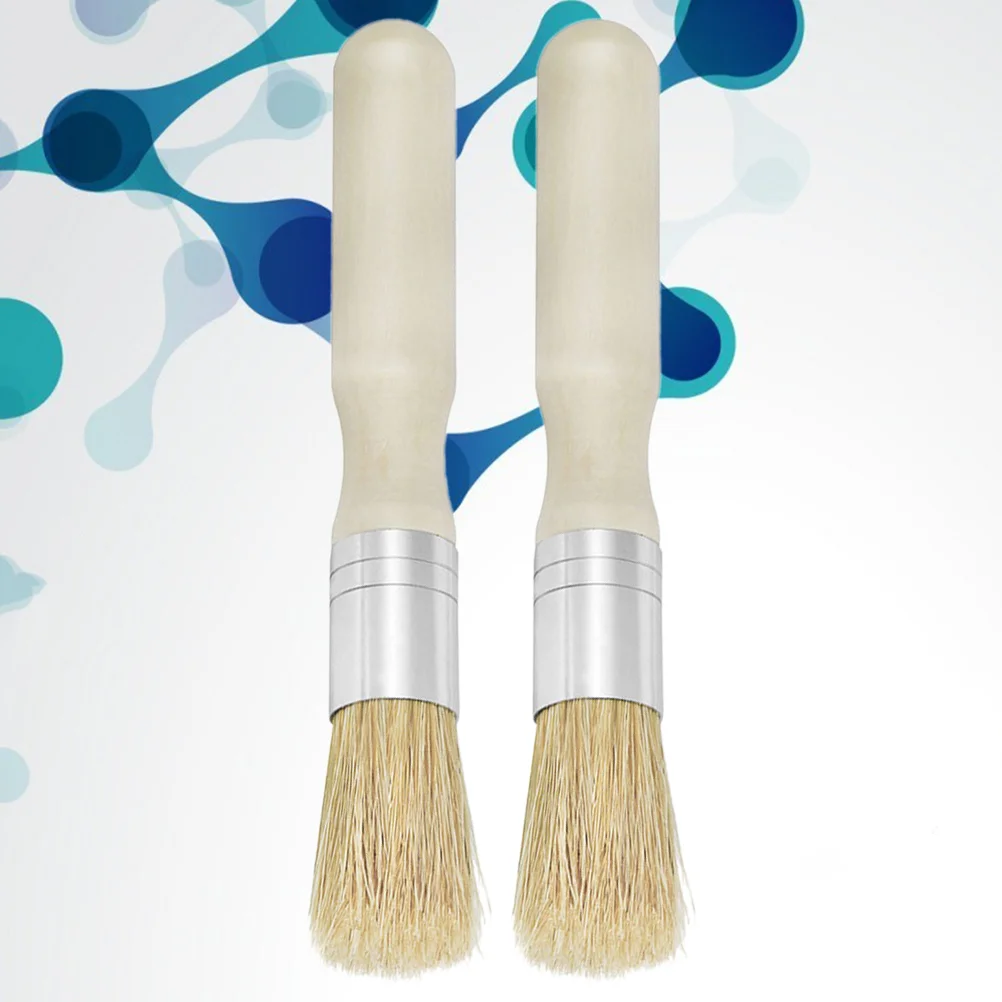 2pcs Stencil Brush Round Head Wooden Handle Small Brush Pig Mane Painting Brush Oil Acrylic Painting Supplies (Beige)