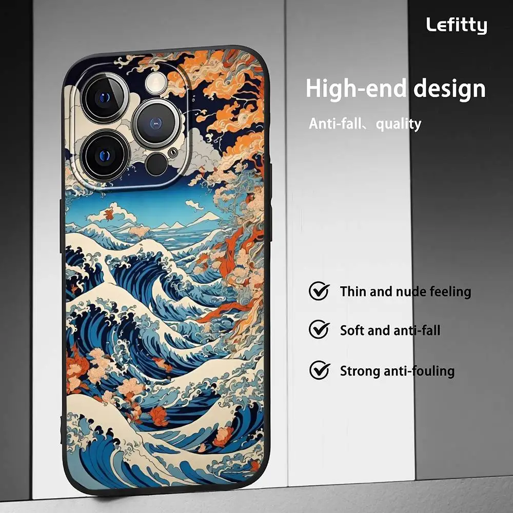 Classic Great Wave Kanagawa Phone Case For iPhone 16 15 14 13 Pro Max Plus Mini Frosted Soft Shell Funda Shockproof Cases