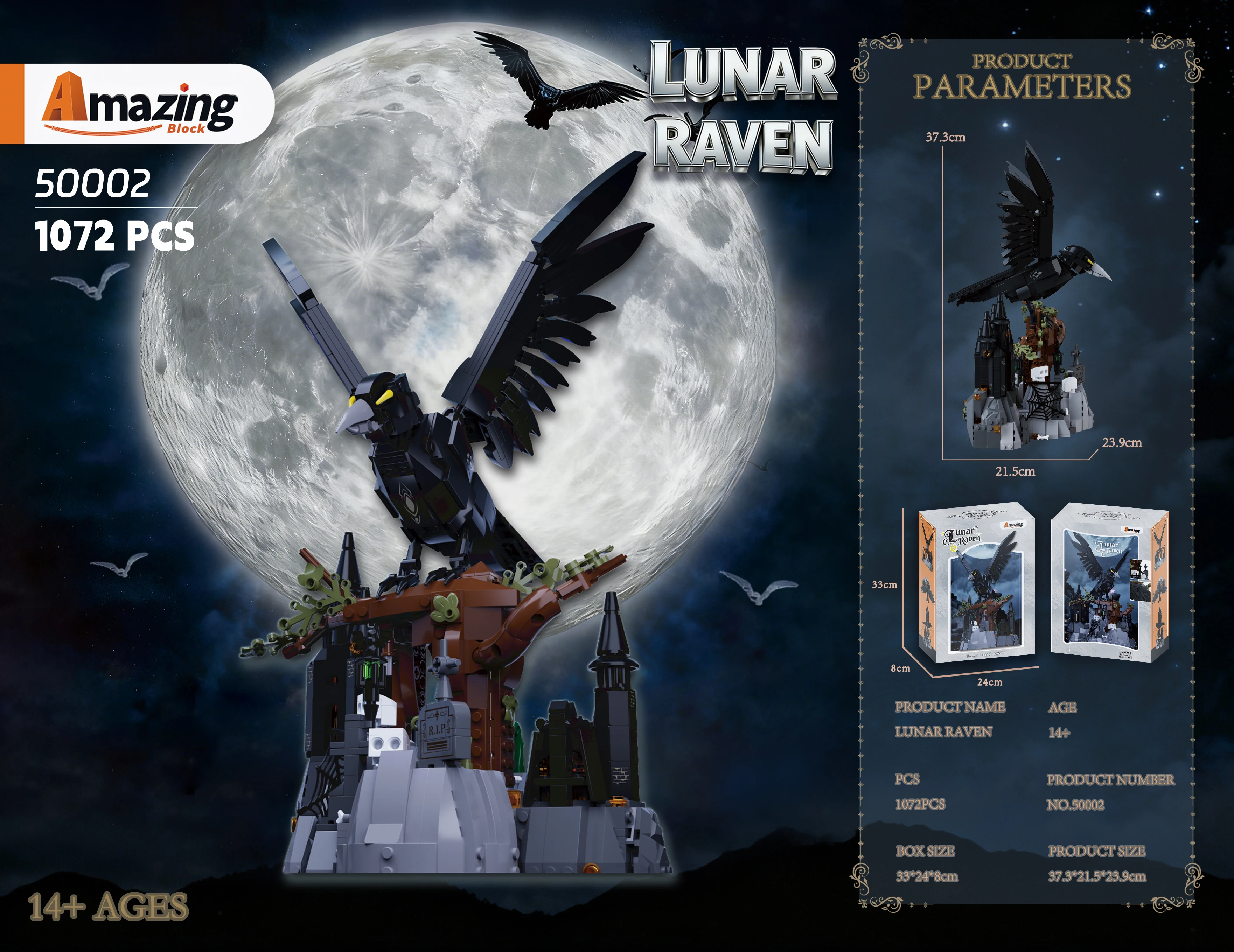

1080PCS Gothic Crow Raven Building Blocks Set Assembly Collectible Model Unique Home Decor Toy Gift Compatible with Lego