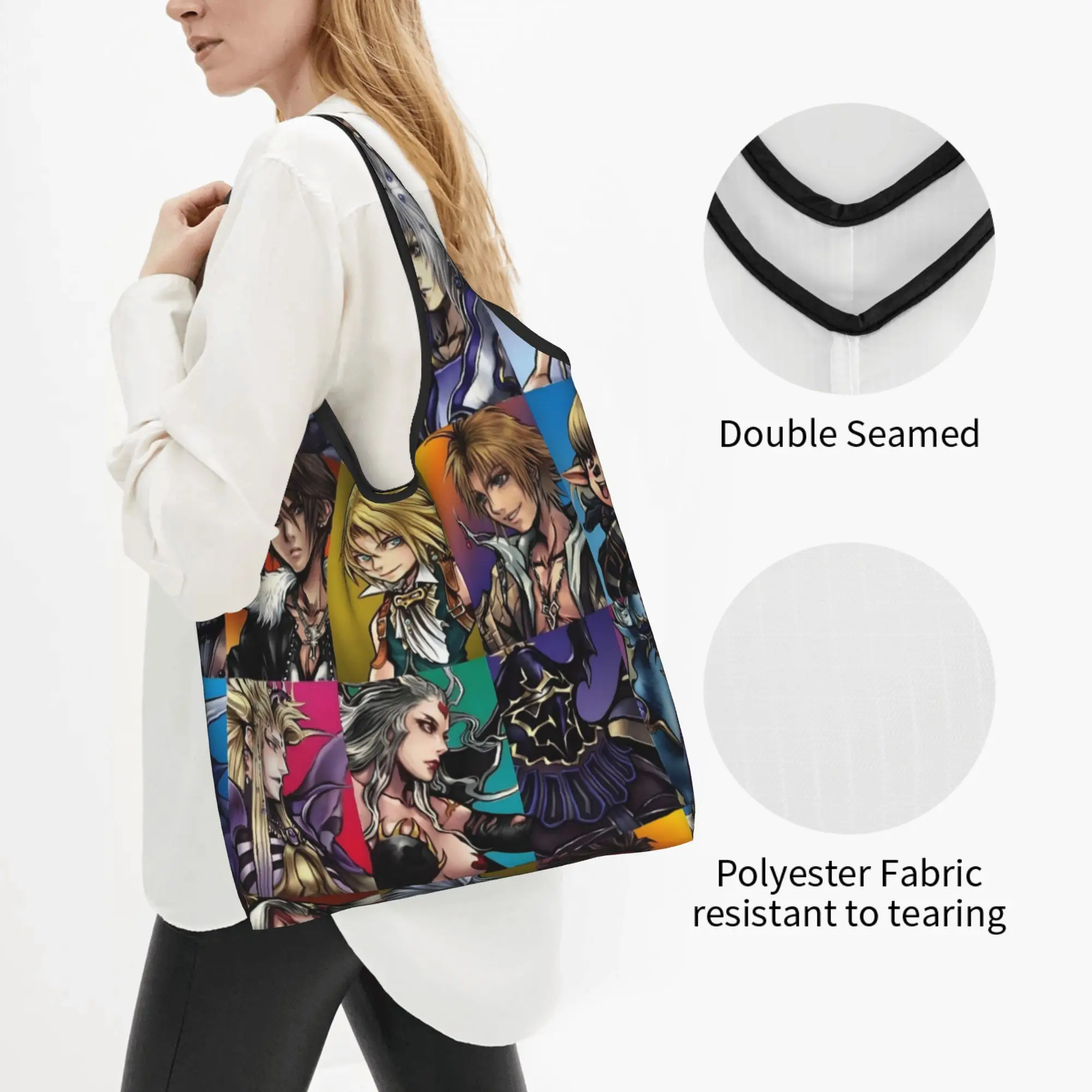 Funny Print Game Final Fantasy Japan Fantasy Video   Shopping Tote Bags Portable Shopper Shoulder  Handbag