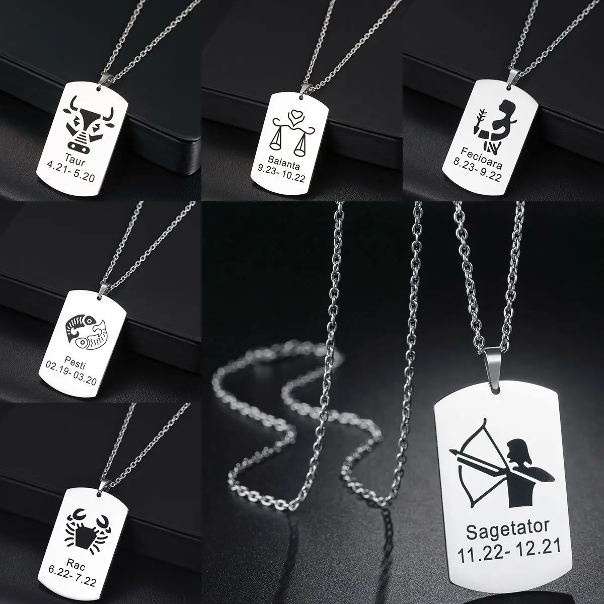 12 Constellation Stainless Steel Necklace Pendant for Men Domineering Leo Gemini Sagittarius Libra Taurus Couple Jewelry Gift