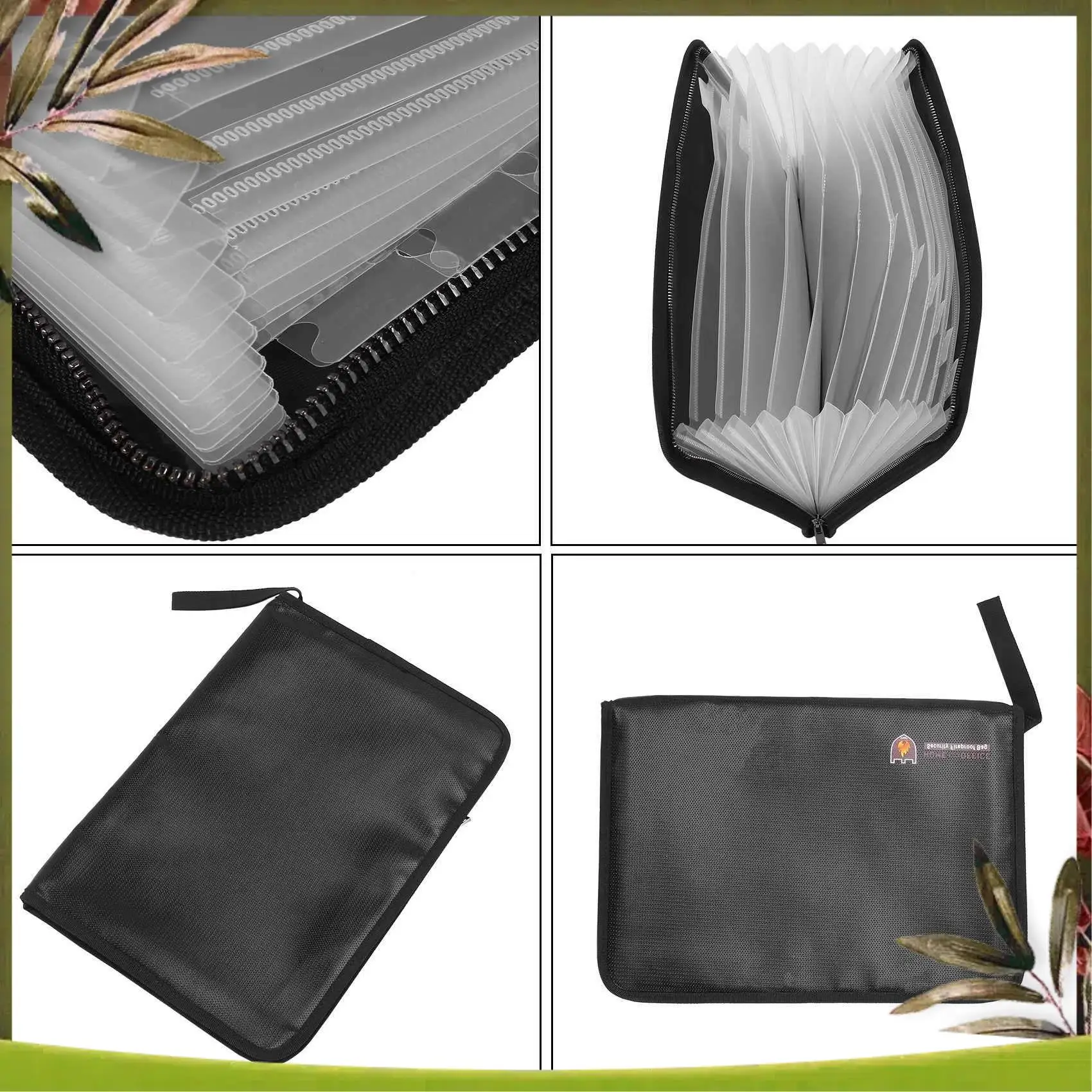 New-Fireproof Files Folder Accordion Document Bags 14.3X9.8 Inch A4 Size 12 Pockets Non-Itchy Silicone Coated Fire Resistant Saf