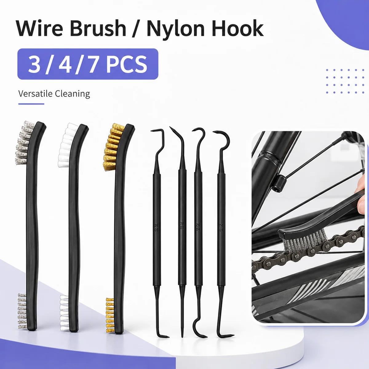 3/4/7PCS Detail Cleaning Tools Double Sided Nylon Brass Wire Brushes And Hook Picks For Rust Removal Car Detailing Gap Cleaning
