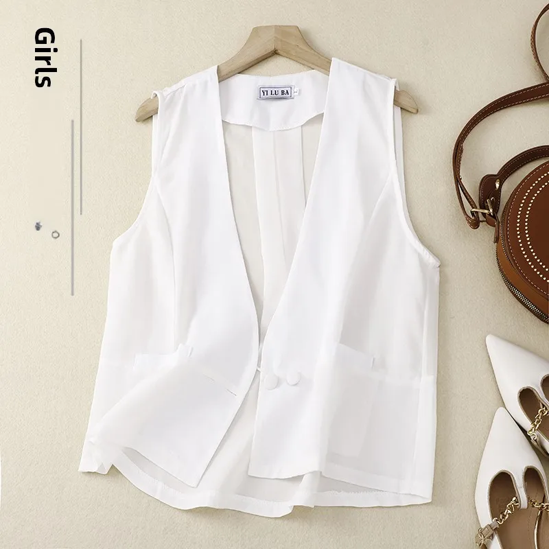 

Женский свободный топ без рукавов, летний тонкий шифоновый жилет, верхняя одежда с подкладкой, модное автомобильное пальто, однотонное пальто с v-образным вырезом на пуговицах