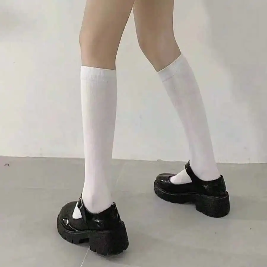

Womens Japanese College Style Calf Socks Solid Color Long Socks Retro Slimming Compression Socks