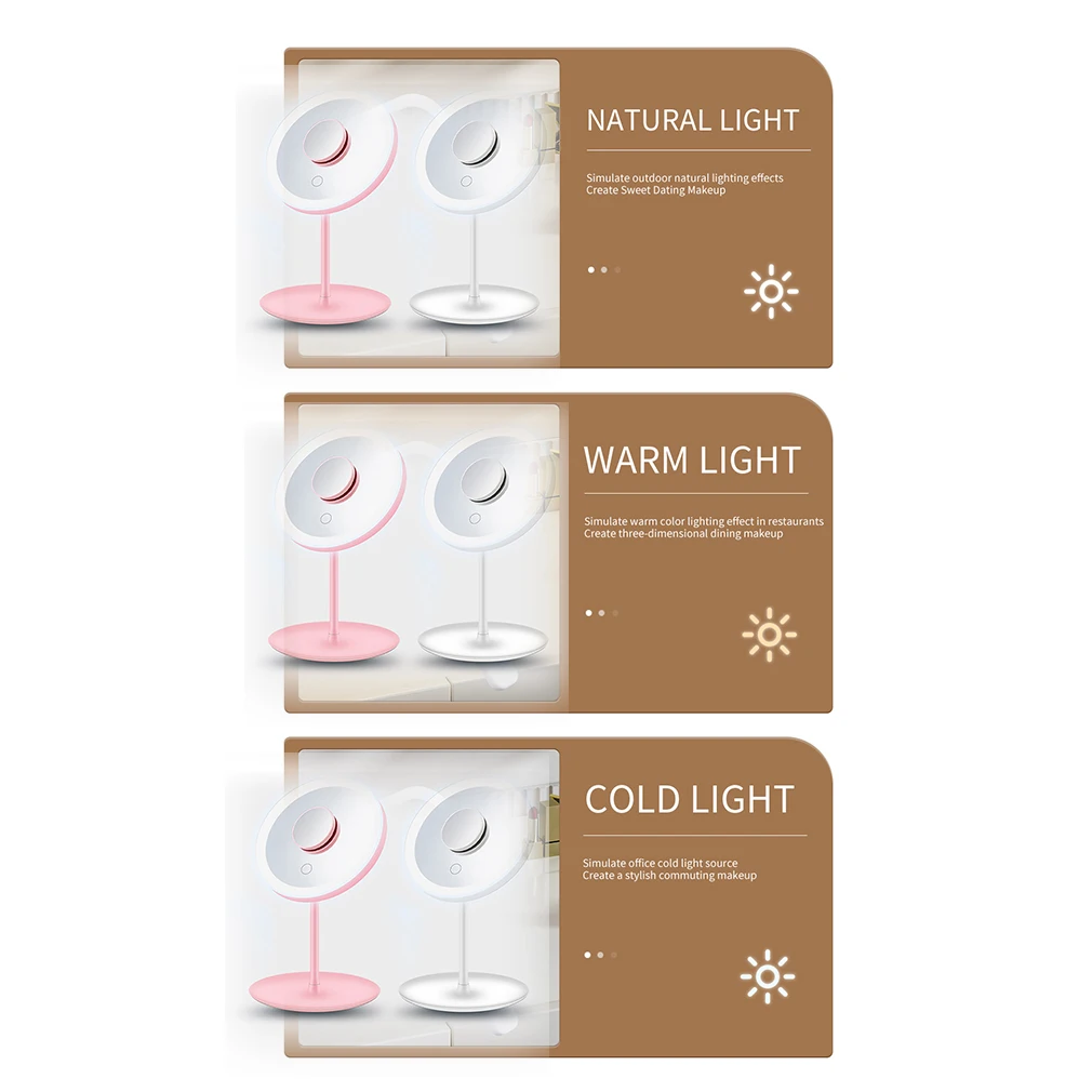 3 Colors LED Makeup Mirror Adjust 5X Magnifying Mirrors with Touch Screen Storage Dest Mirror Foldable Cosmetic Beauty Home Use