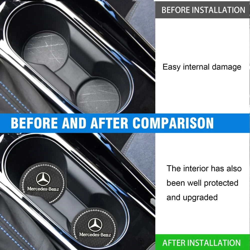 2pcs New Non-slip Car Water Cup Pad Rubber Mat For Mercedes Benz AMG A B GLC W108 W124 W169 W176 W177 W190 W201 C180 Accessories view 6