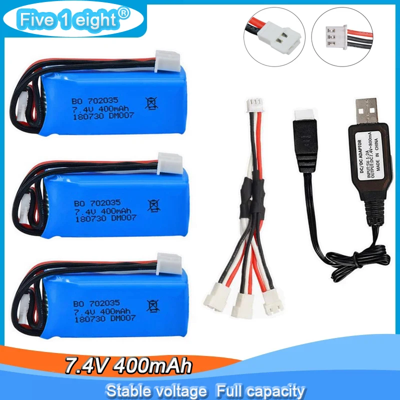 

7.4V 400mAh 2S 702035 Lipo Battery XH2.54 Plug with USB Charger for DM007 RC Airplane Quadcopter Drone Helicopter Toy Parts