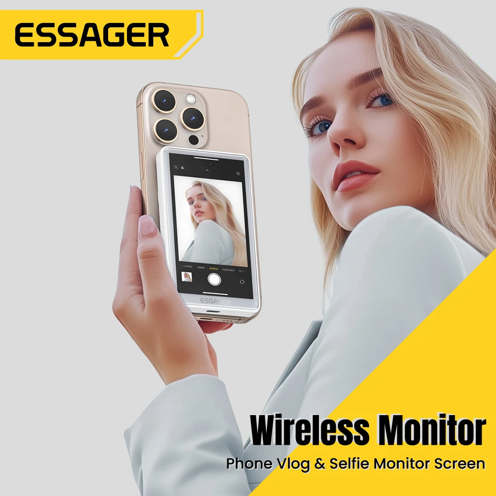 

Магнитный монитор для селфи Essager, 60 Гц, беспроводной откидной экран для съемки задней камеры, видеоблог, прямая трансляция для iPhone 16, Android