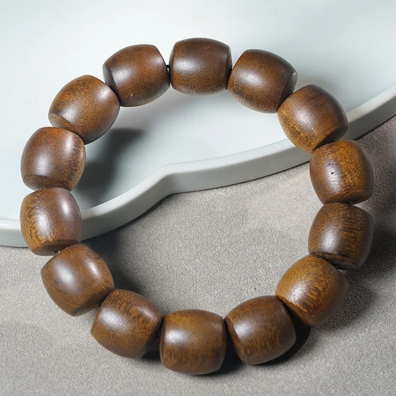 

Hainan Yellow Kyara Agarwood Barrel Drum Beads Unisex Buddhist Rosary Handicraft Jewelry Gift Idea