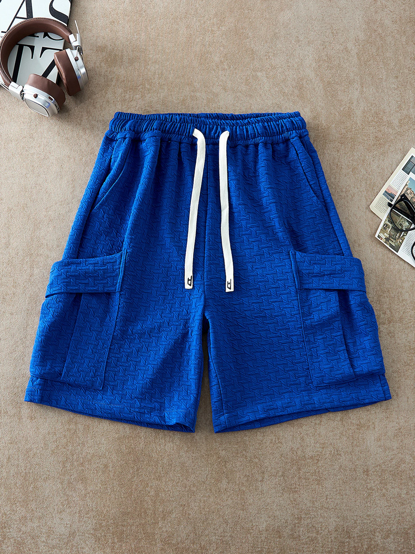 

Klein Blue Workwear Shorts Men's Summer Thin Texture Ice Silk Five-Quarter Basketball Sport Pants Big Pocket Casual Trousers